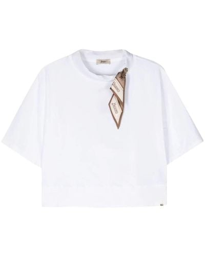 Herno Superfine Cotton Stretch T-shirt With Scarf - White