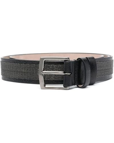 Brunello Cucinelli Bead-embellished Leather Belt - Black