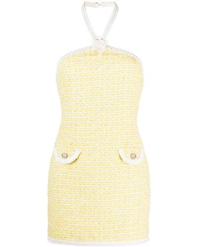Alessandra Rich Halterneck Tweed Minidress - Yellow