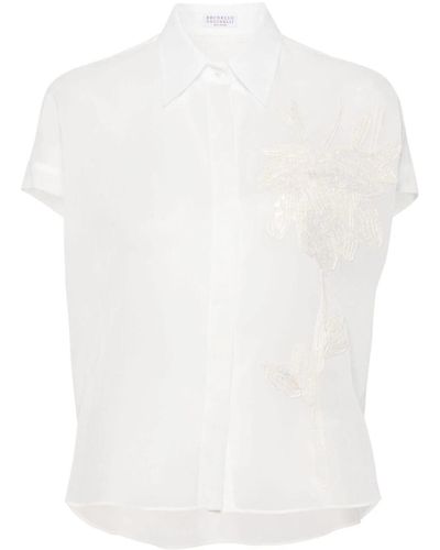 Brunello Cucinelli Floral Embroidery Shirt - White