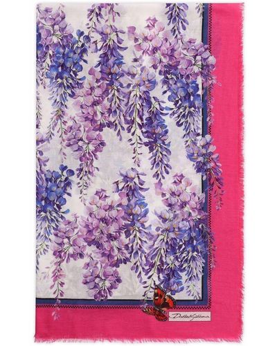 Dolce & Gabbana Floral-print Cashmere-blend Scarf - Purple