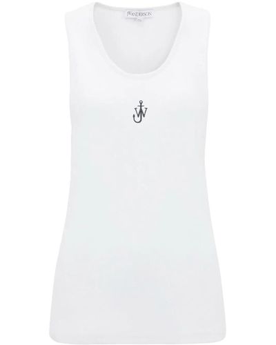 JW Anderson Logo-embroidered Ribbed-knit Top - White