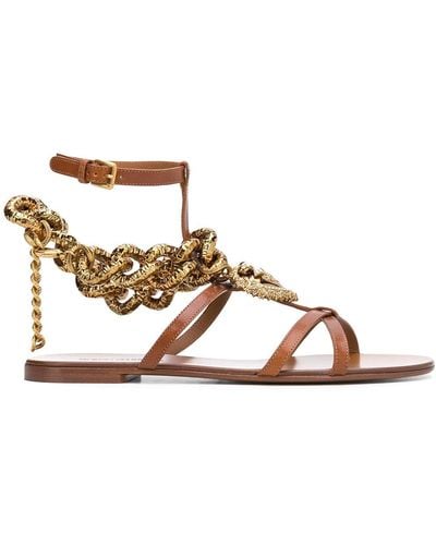 Dolce & Gabbana Devotion Heart And Chain Leather Sandals - Brown