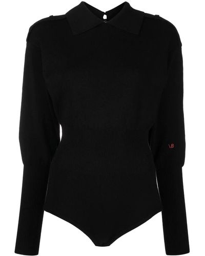 Victoria Beckham Knitted Classic-collar Bodysuit - Black