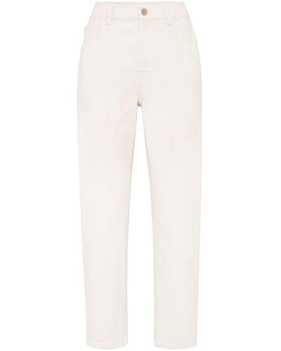 Brunello Cucinelli Monili-Chain High-Rise Straight-Leg Jeans - White