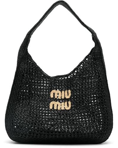 Miu Miu Woven Hobo Bag - Black