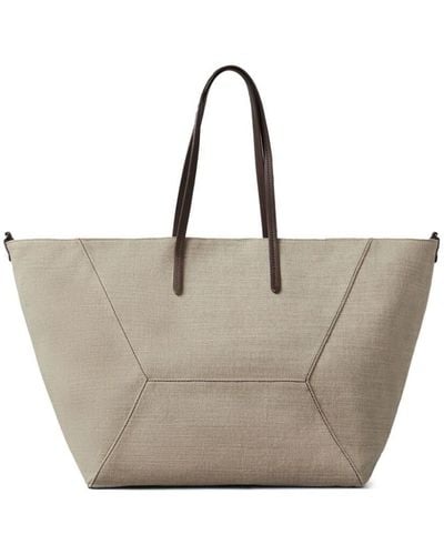 Brunello Cucinelli Linen And Canvas Shopping Bag - Natural
