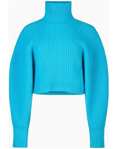 Nina Ricci Cashemere Turtle Neck Cropped Puff Sleeve Jumper - Blue