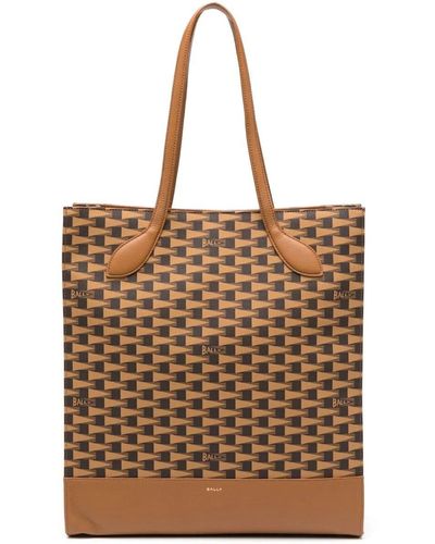 Bally Pennant Leather Tote Bag - Brown