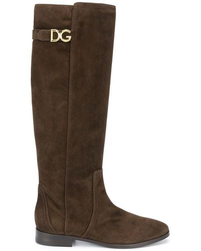 Dolce & Gabbana Knee-length Suede Boots - Brown