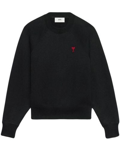 Ami Paris Logo-embroidered Organic-cotton Sweatshirt - Black