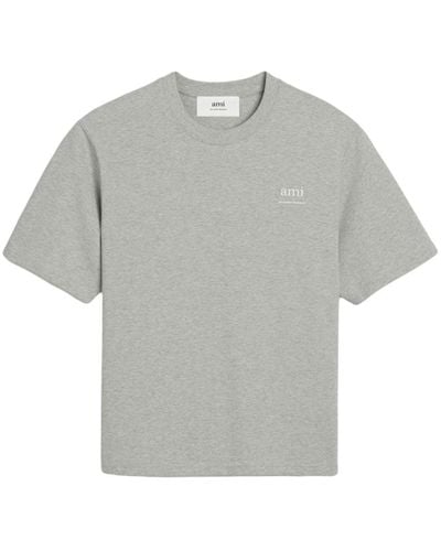 Ami Paris Logo-Print Cotton T-Shirt - Gray