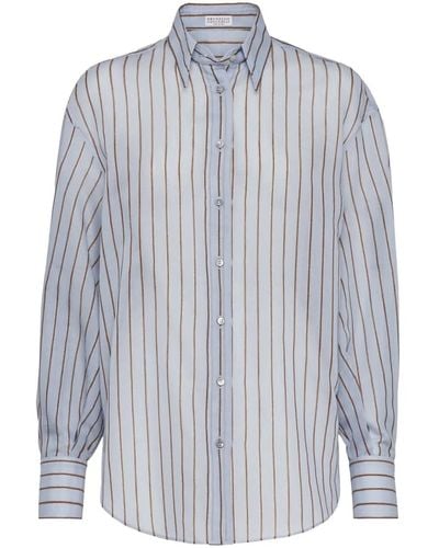 Brunello Cucinelli Semi-Transparent Striped Shirt - Blue