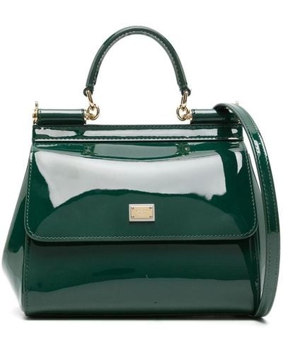 Dolce & Gabbana Medium Sicily Patent-leather Tote Bag - Green
