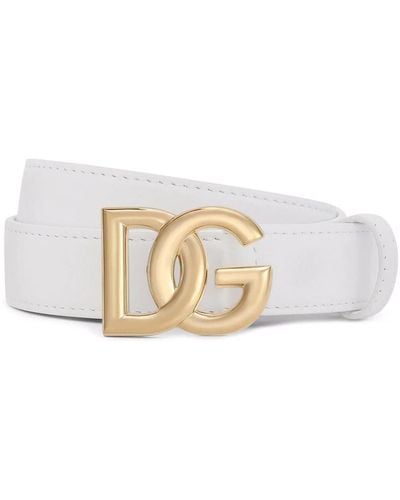 Dolce & Gabbana Cintura In Pelle Di Vitello Con Logo Dg - White