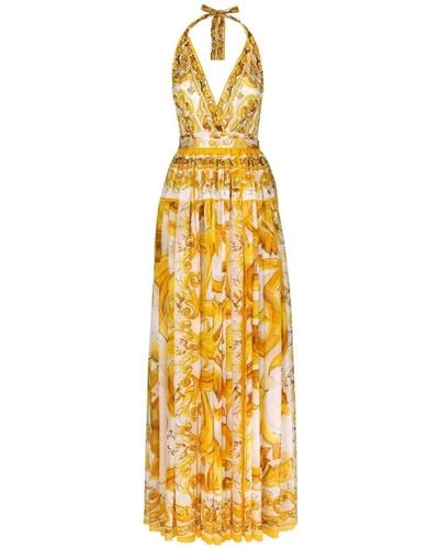 Dolce & Gabbana Majolica Print Chiffon Dress - Metallic