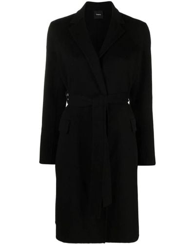 Theory Belted-waist Wool-cashmere Coat - Black