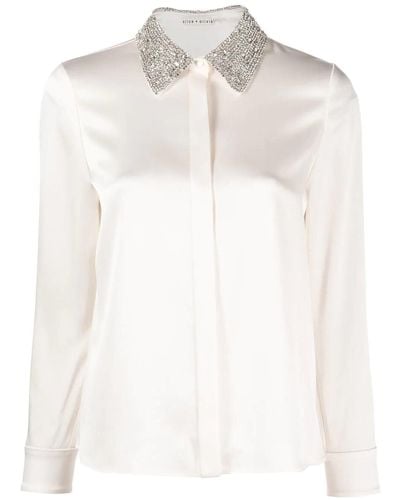 Alice + Olivia Crystal-embellished Long-sleeved Shirt - White