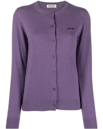 Miu Miu Intarsia-knit Cashmere Cardigan - Purple