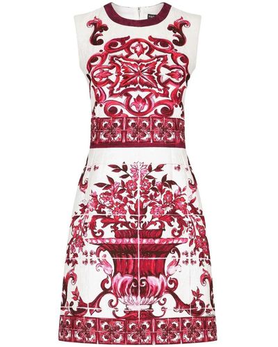 Dolce & Gabbana Miniabito in broccato con stampa - Rosso