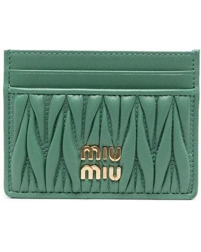 Miu Miu Sage Matelass\u00e9 Leather Cardholder - Green