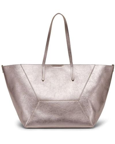 Brunello Cucinelli Leather Shopping Tote With Precious Details - Pink