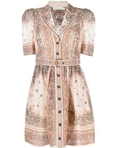 Zimmermann Matchmaker Short Shirtdress With Paisley Print - Natural