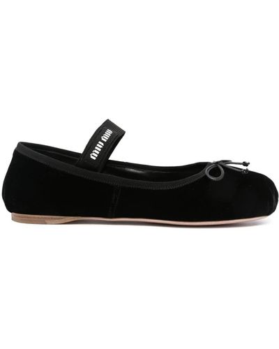 Miu Miu Velvet Ballerina Shoes - Black