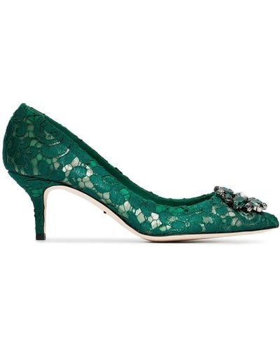 Dolce & Gabbana Lace Rainbow Pumps With Brooch Detailing - Green