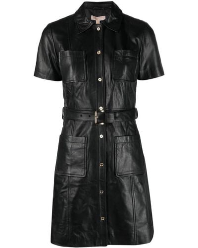 Michael Kors Leather Belted Minidress - Black