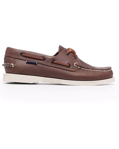 Sebago Lace-up Leather Loafers - Brown