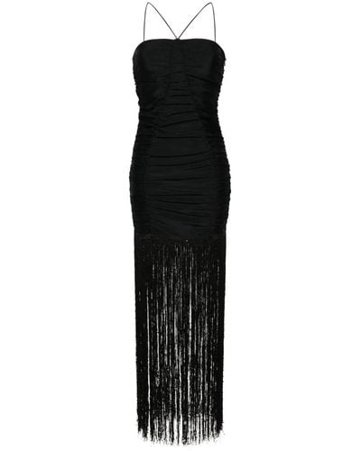 ROTATE BIRGER CHRISTENSEN Sequin-embellished Fringed Ruched Dress - Black