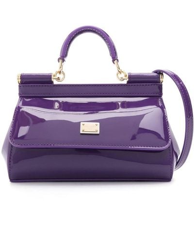 Dolce & Gabbana Small Sicily Patent-leather Tote Bag - Purple