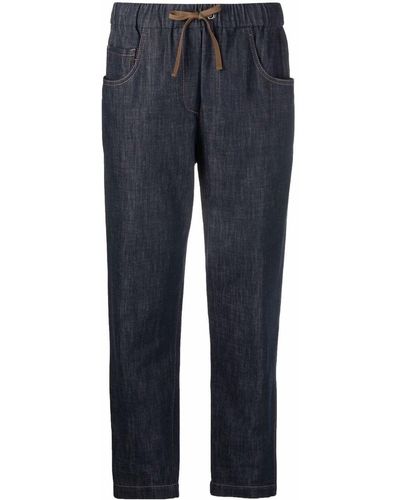 Brunello Cucinelli Drawstring Closure Denim Trousers - Blue