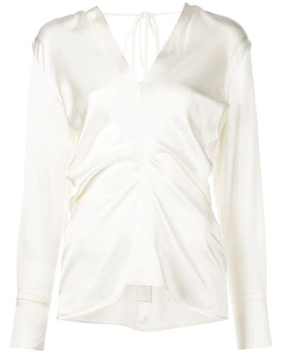 Victoria Beckham Ruched Long-sleeve Silk Blouse - White
