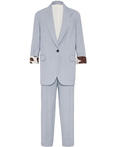 Brunello Cucinelli Viscose And Linen Fluid Twill Matching Set With Mon - Blue