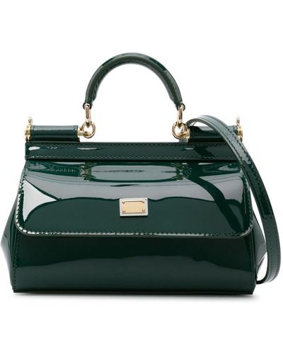 Dolce & Gabbana Small Sicily Patent-leather Tote Bag - Green