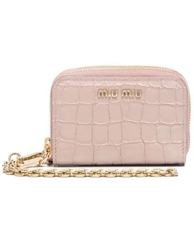 Miu Miu Croco-embossed Logo Wallet - Pink