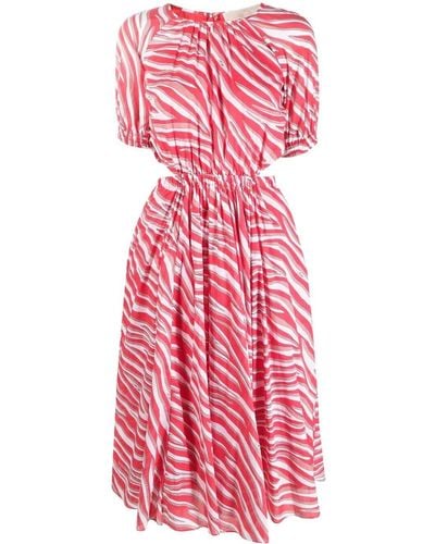 Michael Kors Zebra-print Cotton Midi Dress - Red