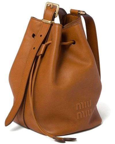 Miu Miu Leather Bucket - Brown