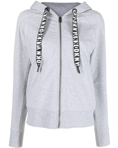 DKNY Logo-drawstring Zip-up Hoodie - Grey