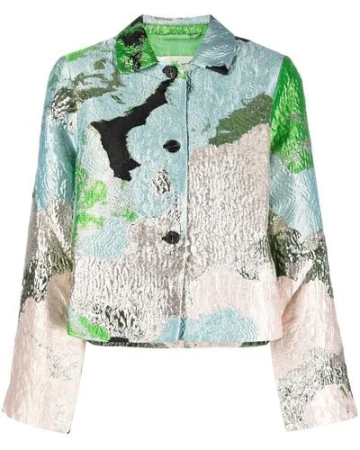 Stine Goya Kiana Cloud-pattern Cropped Jacket - Green