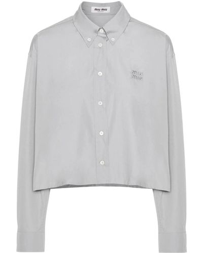 Miu Miu Crop Popeline Shirt - Grey