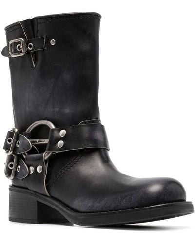 Miu Miu Leather Ankle Boots - Black