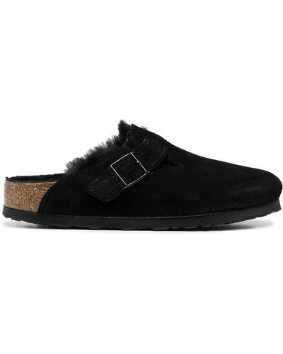 Birkenstock Boston Shearling-lined Suede Slippers - Black