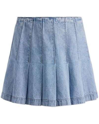 Alice + Olivia Carter Pleated Denim Skirt - Blue