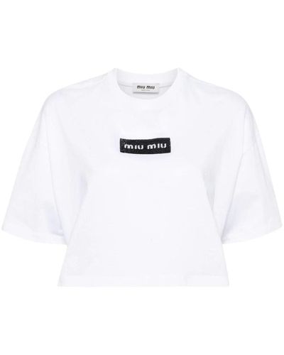 Miu Miu T-Shirt Mezza Manica - Bianco