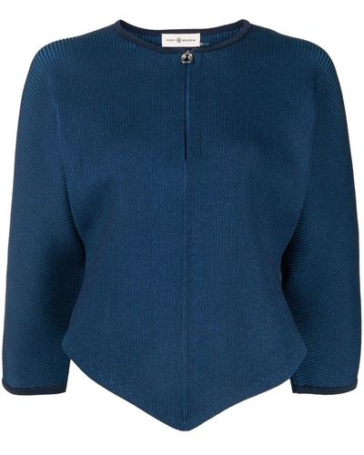 Tory Burch Zip-front Short-sleeved Cardigan - Blue