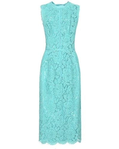 Dolce & Gabbana Floral-Lace Sleeveless Midi Dress - Blue