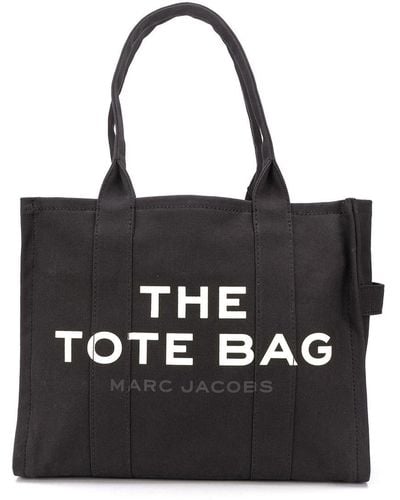 Marc Jacobs 'the Large Tote' Tote Bag With Contrasting Logo Print In Cotton Woman - Black